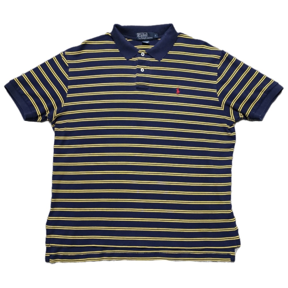Vintage 90s Polo Ralph Lauren Shirt Mens Large Blue Gold Striped Red Pony
